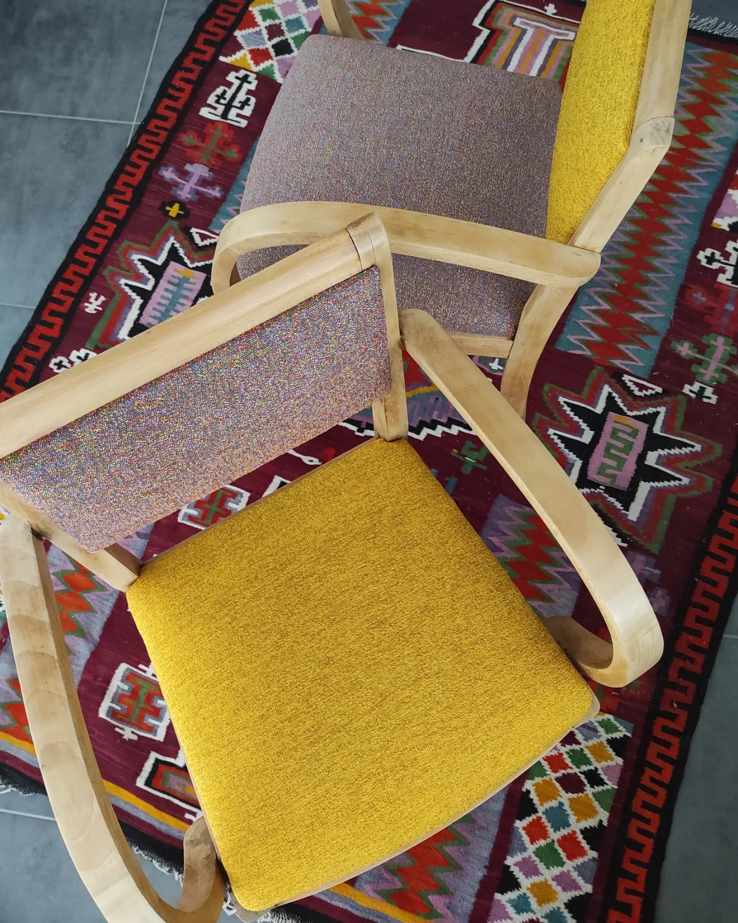 Atelier SITTA - Paire de fauteuils bridges - réfection contemporaine - tissus Pixie Casal